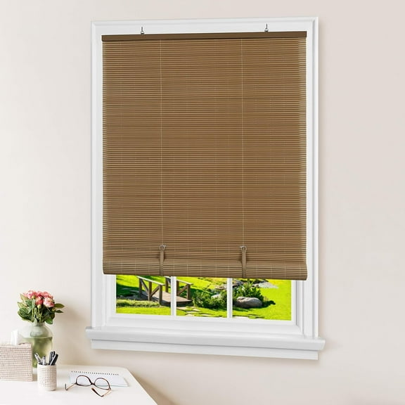 Eclipse Cordless Vinyl Roll-Up Blind 48x72 - Woodtone