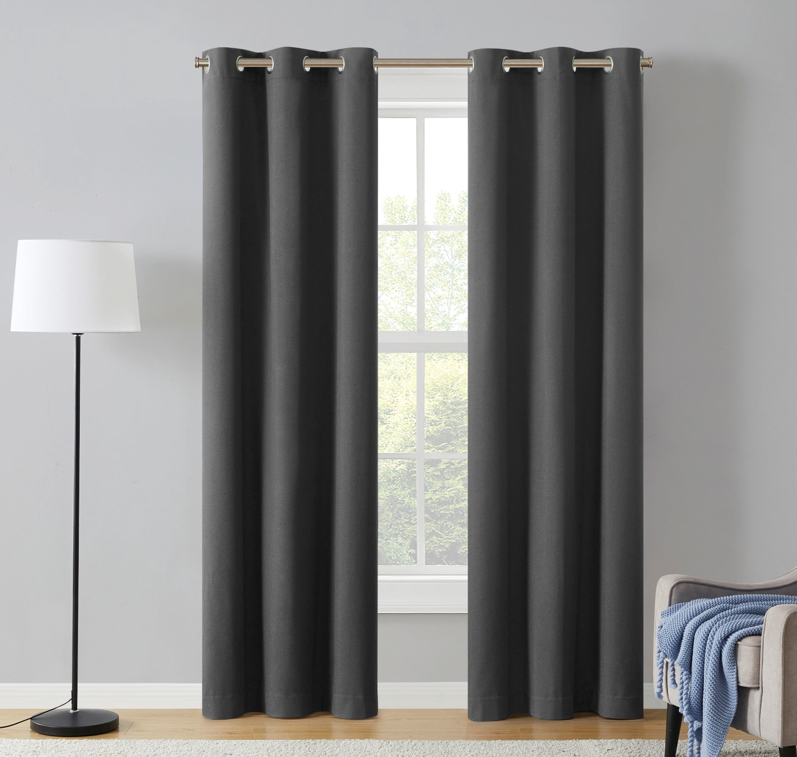 Eclipse Corte Solid Blackout Curtains, Set of 2, 84 Inch Long Blackout Curtains, 37" W x 84" L, Grey