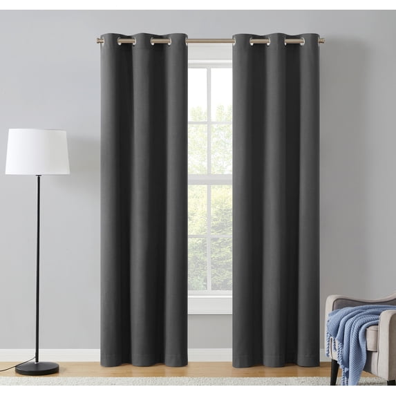 Eclipse Corte Solid Blackout Curtains, Set of 2, 84 Inch Long Blackout Curtains, 37" W x 84" L, Grey
