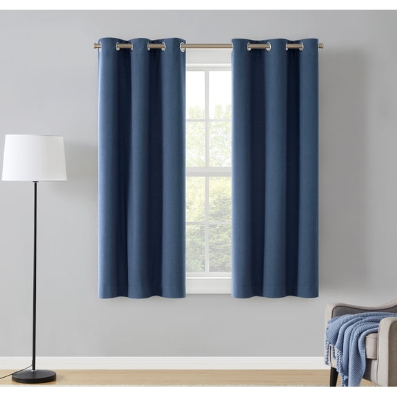 Eclipse Corte Solid Blackout Curtains, Set of 2, 63 Inch Long Blackout Curtains, 37" W x 63" L, Indigo