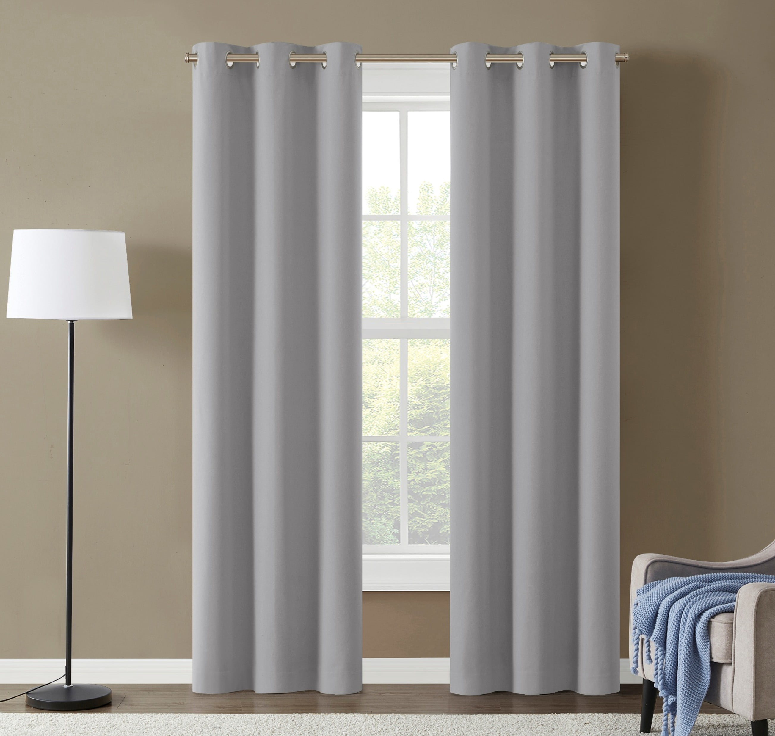 Eclipse Corte Solid Blackout Curtains, Set of 2, 84 Inch Long Blackout Curtains, 37" W x 84" L, Silver