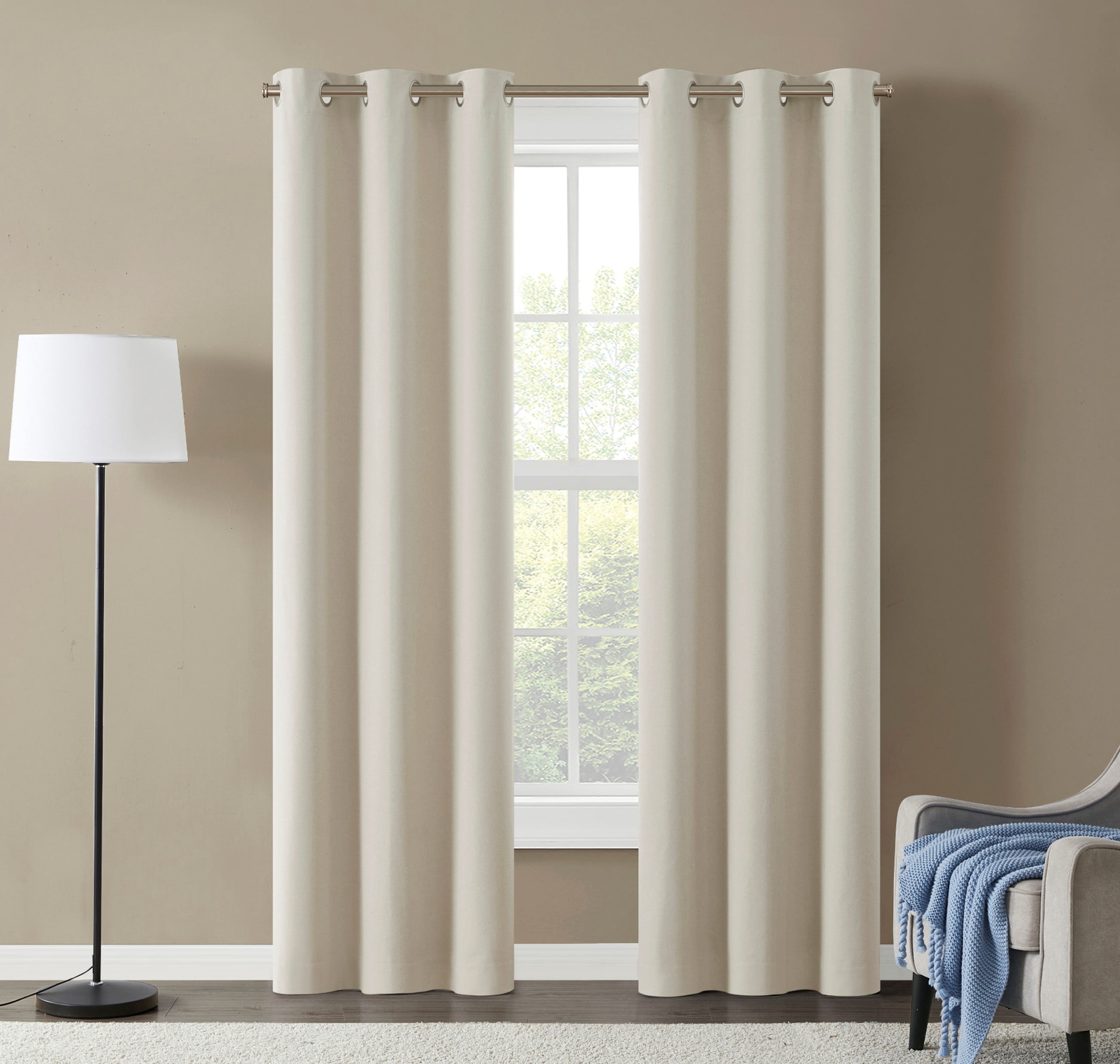 Eclipse Corte Solid Blackout Curtains, Set of 2, 84 Inch Long Blackout Curtains, 37" W x 84" L, Vanilla