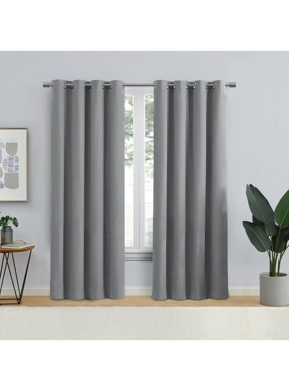 Eclipse Corte Solid Soft Silver Blackout Grommet Top Single Curtain Panel, 52" x 84"