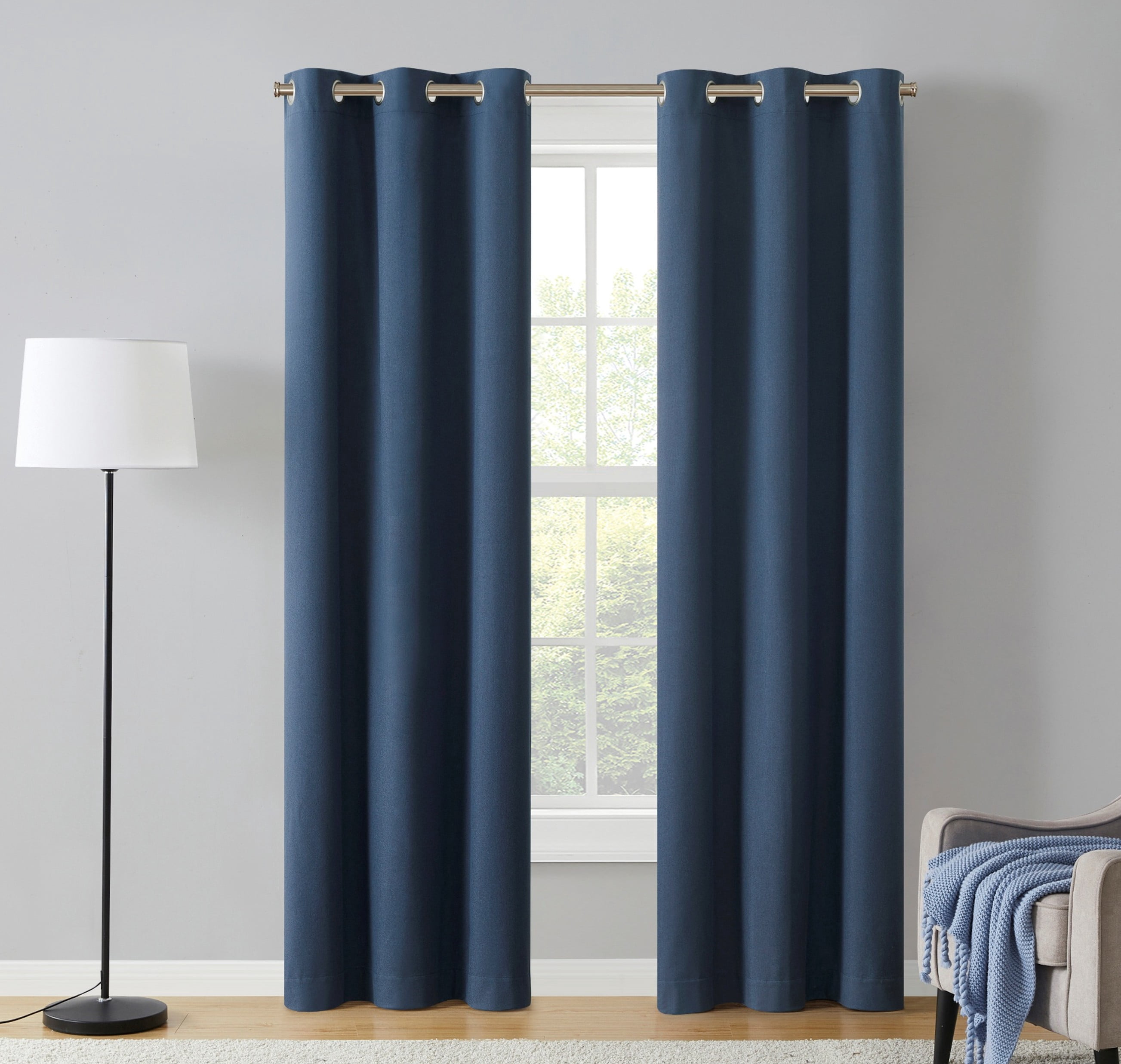 Eclipse Corte Solid Washed Indigo Blackout Grommet Top Single Curtain Panel, 52" x 84"