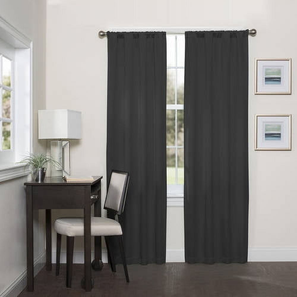 Black Polyester Blackout Rod Pocket Curtain Panel, 37x63