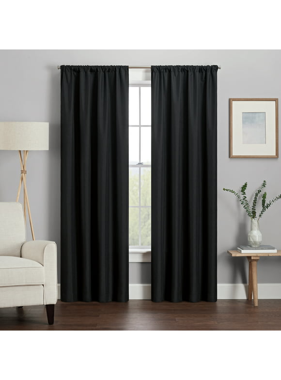 Eclipse Dayton Solid Blackout Rod Pocket Energy-Efficient Curtain Panel, Black, 42"x95"