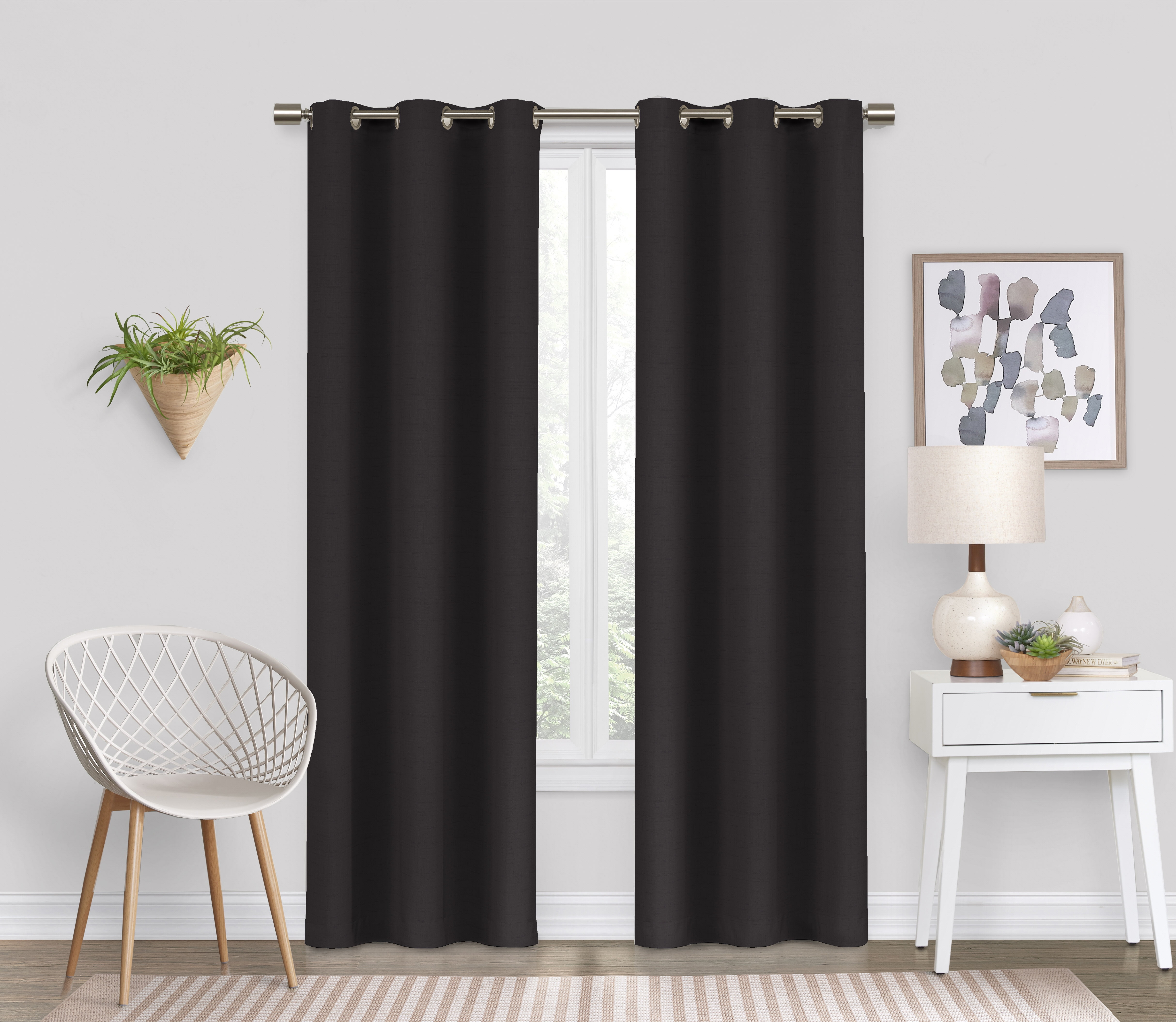 Eclipse Dayton Solid Black Blackout Grommet Single Curtain Panel, 42" x 84"