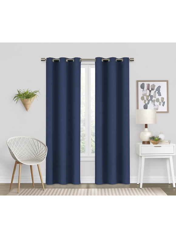 Eclipse Dayton Solid Color Blackout Grommet Single Curtain Panel, Blue, 42 x 63