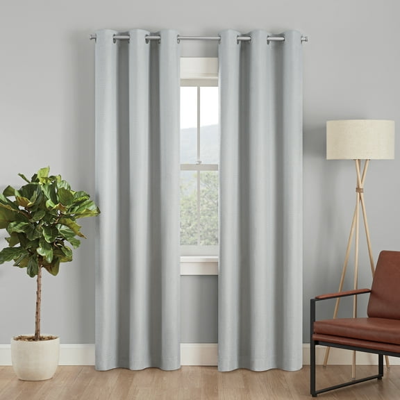 Eclipse Desmond Basketweave 100% Blackout Thermaback Grommet Curtain Panel, Light Gray, 40 x 63