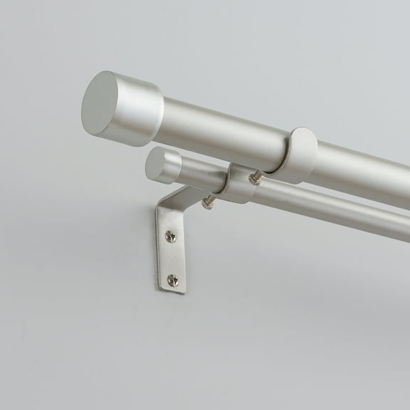 Eclipse Double Cap 1 Inch Diameter Curtain Rod, Adjustable Window Curtain Rod, 42 Inch  120 Inch Wide, Brushed Nickel