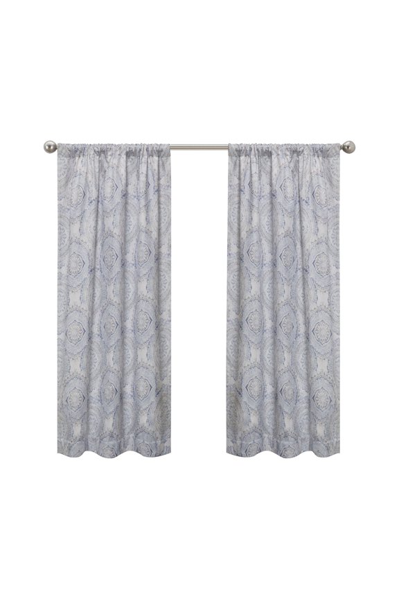 Draft Stopper Room Darkening Fleece Lined Rod Pocket, Single Curtain Panel, Blue Medallion, 42" W x 63" L