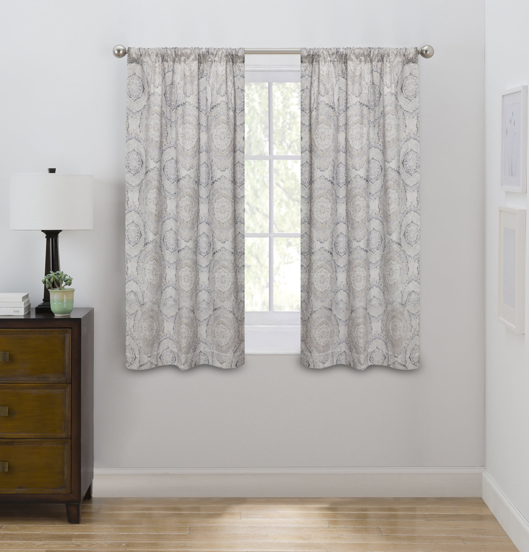 Eclipse Draft Stopper Room Darkening Fleece Lined Rod Pocket, Single Curtain Panel, Charcoal Medallion, 42" W x 63" L