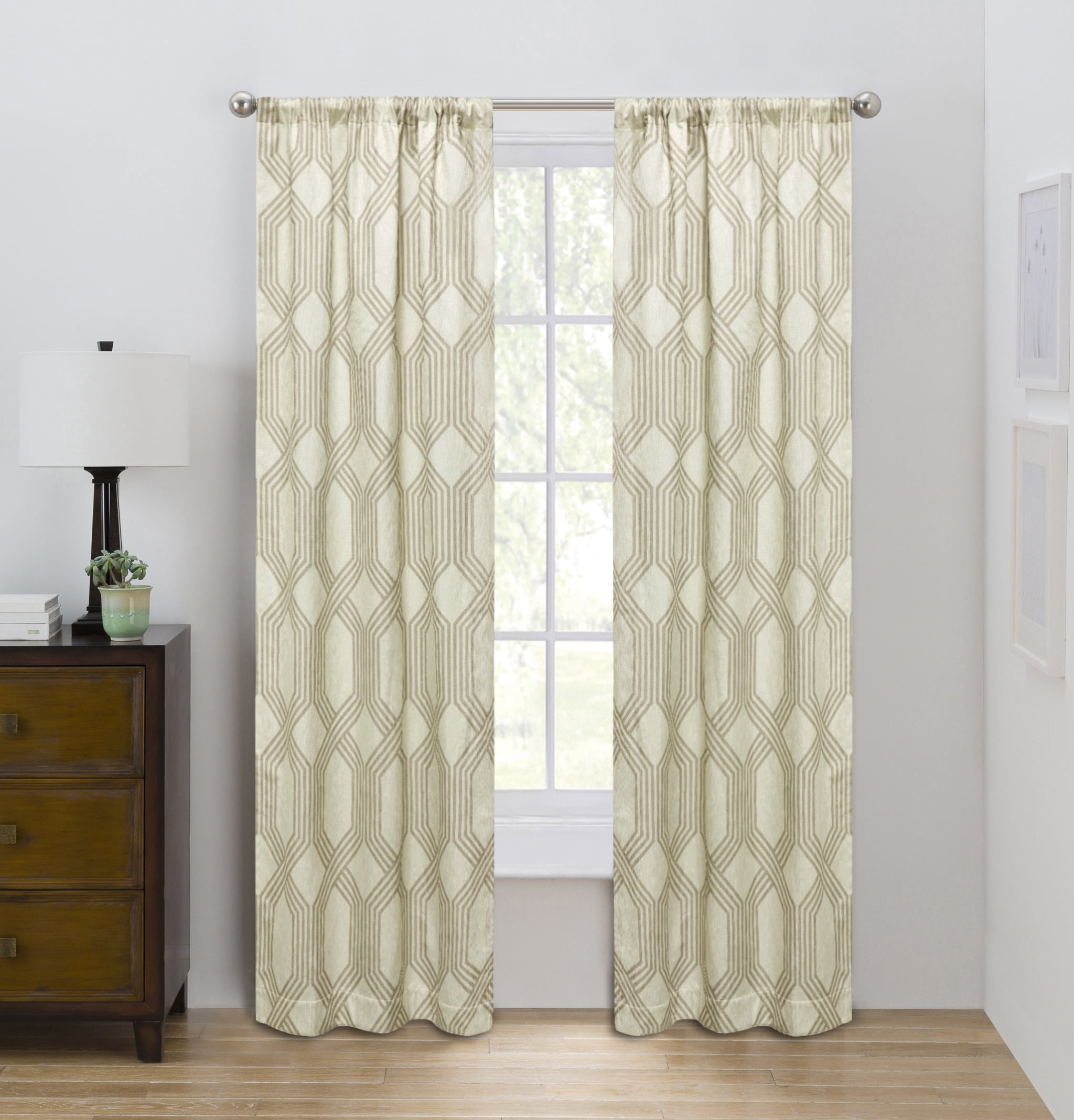Eclipse Draft Stopper Room Darkening Fleece Lined Rod Pocket, Single Curtain Panel, White Geo, 42" W x 84" L