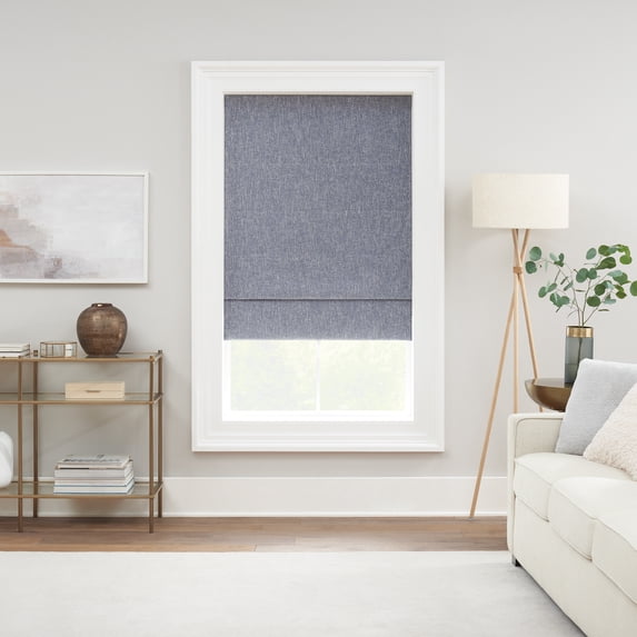 Open Box ECLIPSE DREW CORDLESS ROMAN SHADE 100% BLACKOUT 23 IN WIDE X 64 IN LONG - BLUE