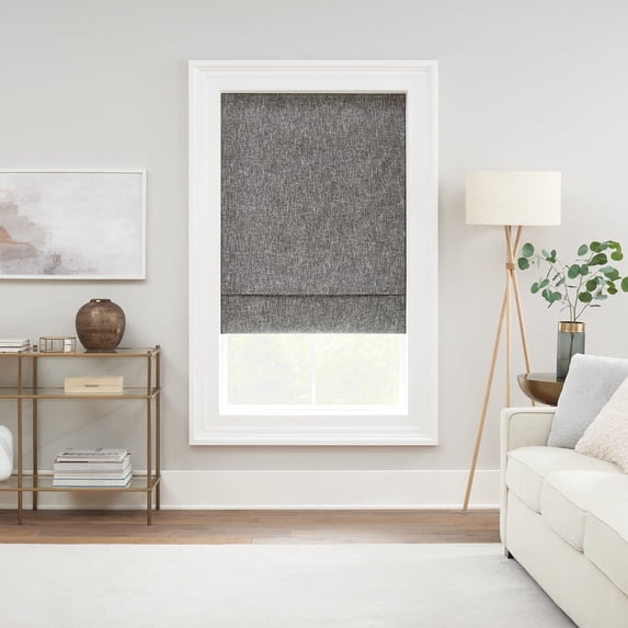 Eclipse Drew Cordless Roman Shade 100% Blackout 23 In Wide x 64 In Long, in Charcoal