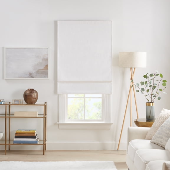 Eclipse Drew Textured Solid 100% Total Blackout 31" Cordless Roman Shade - White