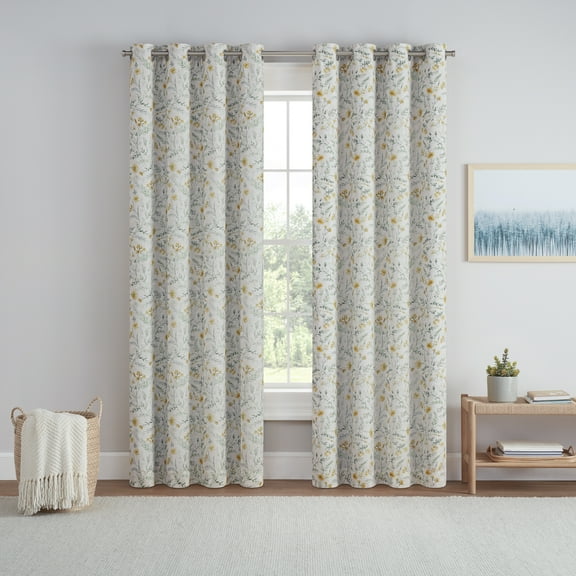 Eclipse Dutchess Botanical 100% Blackout Lined Curtains, Sheer Grommet (1 panel), 84" long x 50" wide, Flaxen