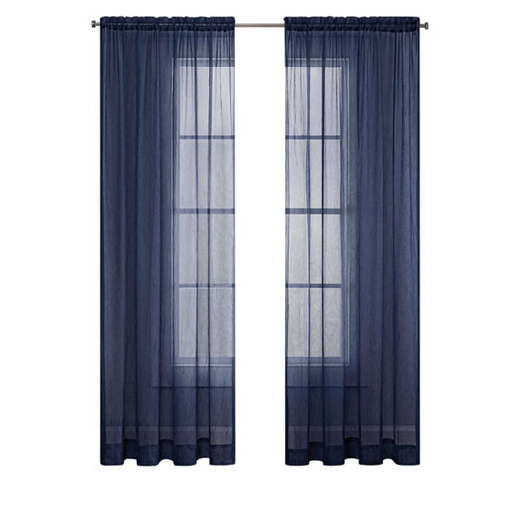 Eclipse Emina Crushed Sheer Voile Rod Pocket, Single Curtain Panel, 52"x 84", Navy