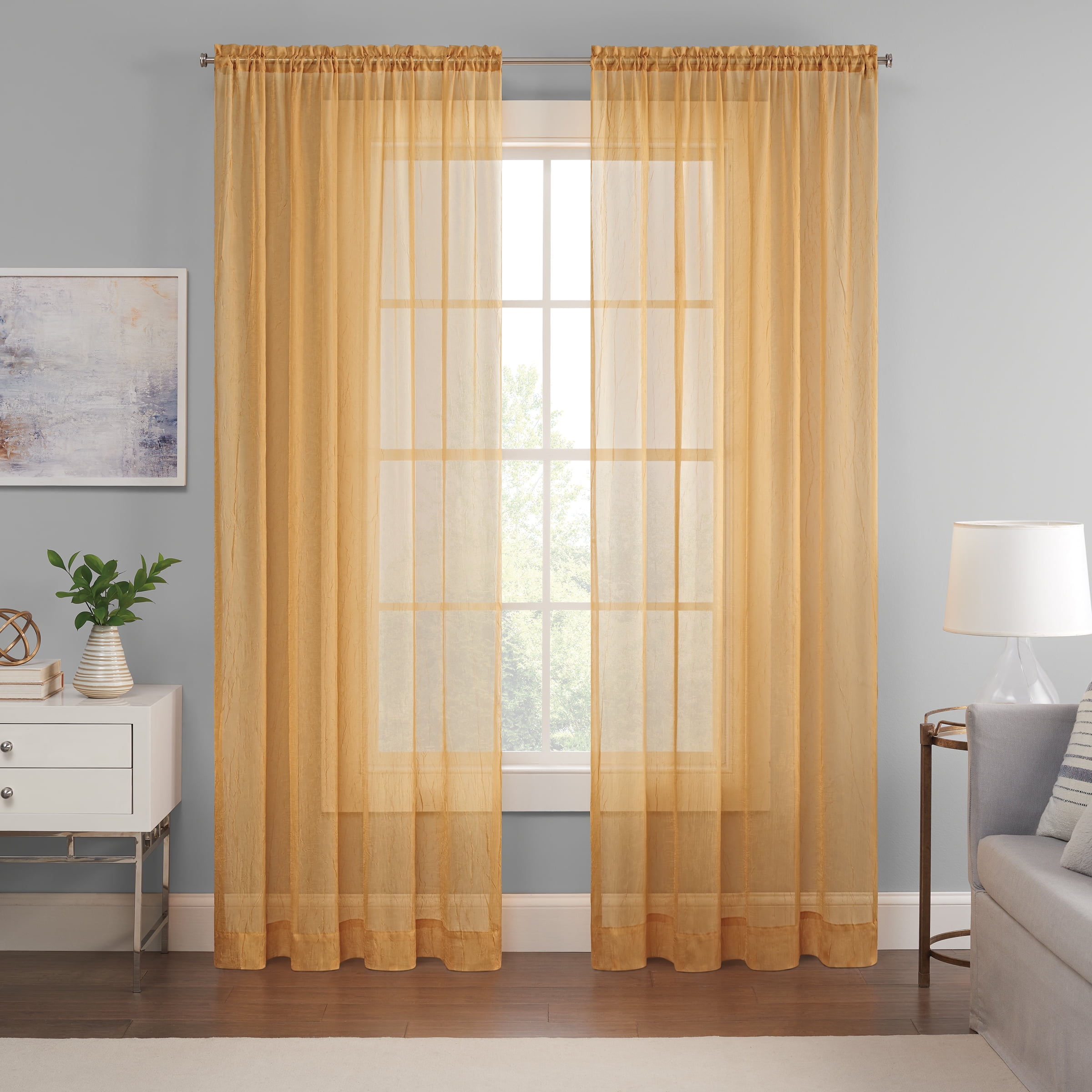 Emina Gold Sheer Polyester Rod Pocket Window Curtain Panel