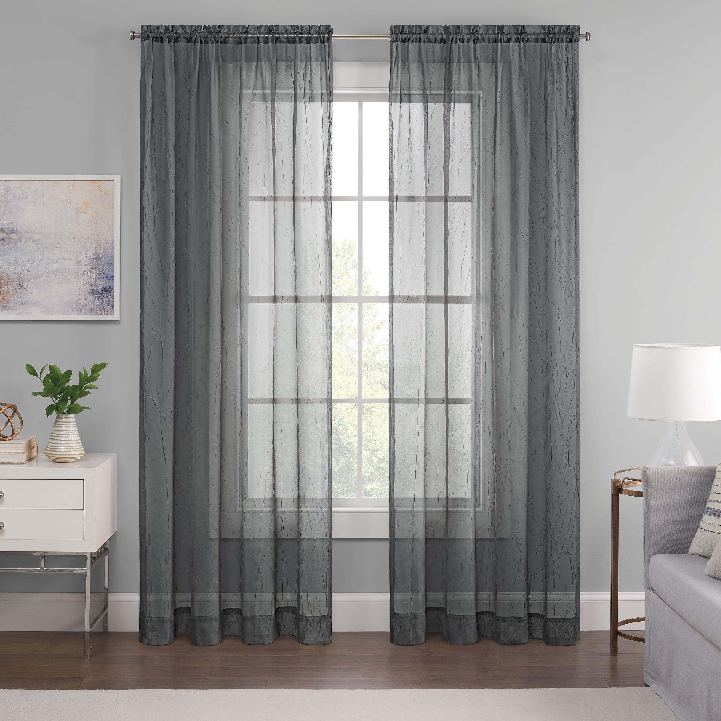 Emina Gray Standard Polyester Sheer Rod Pocket Curtain Panel