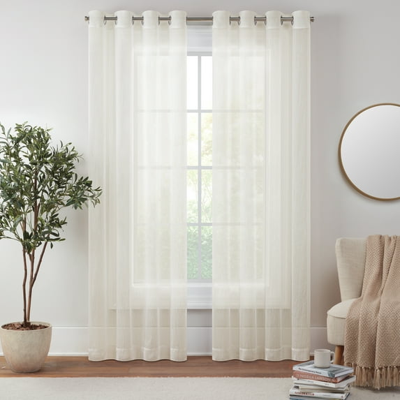 Eclipse Emina Crushed Sheer Voile Window Curtain Panel, Grommet, 1 Panel, 50 In Wide x 63 In Long, Ivory