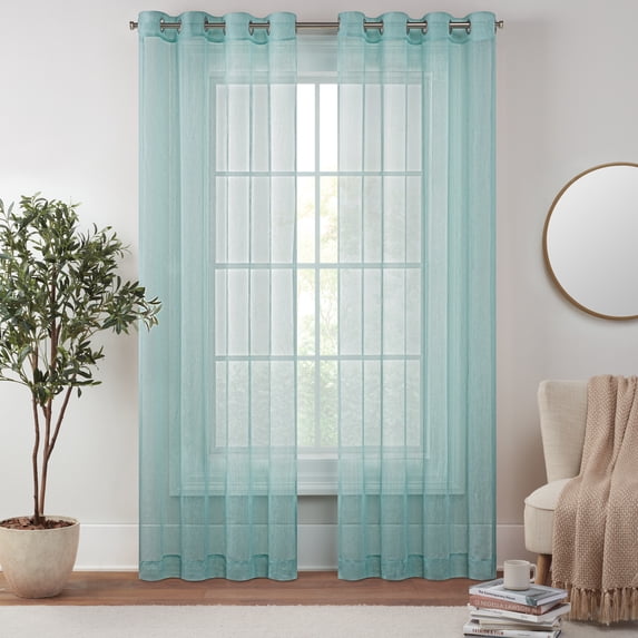 Eclipse Emina Crushed Sheer Voile Window Curtain Panel, Grommet, 1 Panel, 50 In Wide x 84 In Long, Aqua