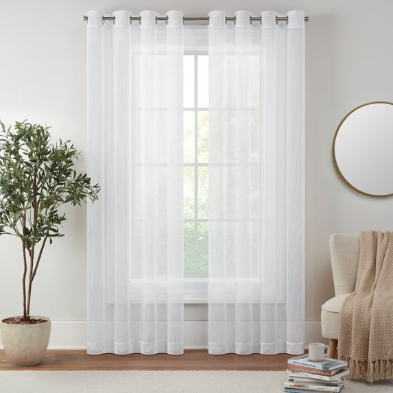 Eclipse Emina Crushed Sheer Voile Window Curtain Panel, Grommet, 1 Panel, 50 In Wide x 84 In Long, White