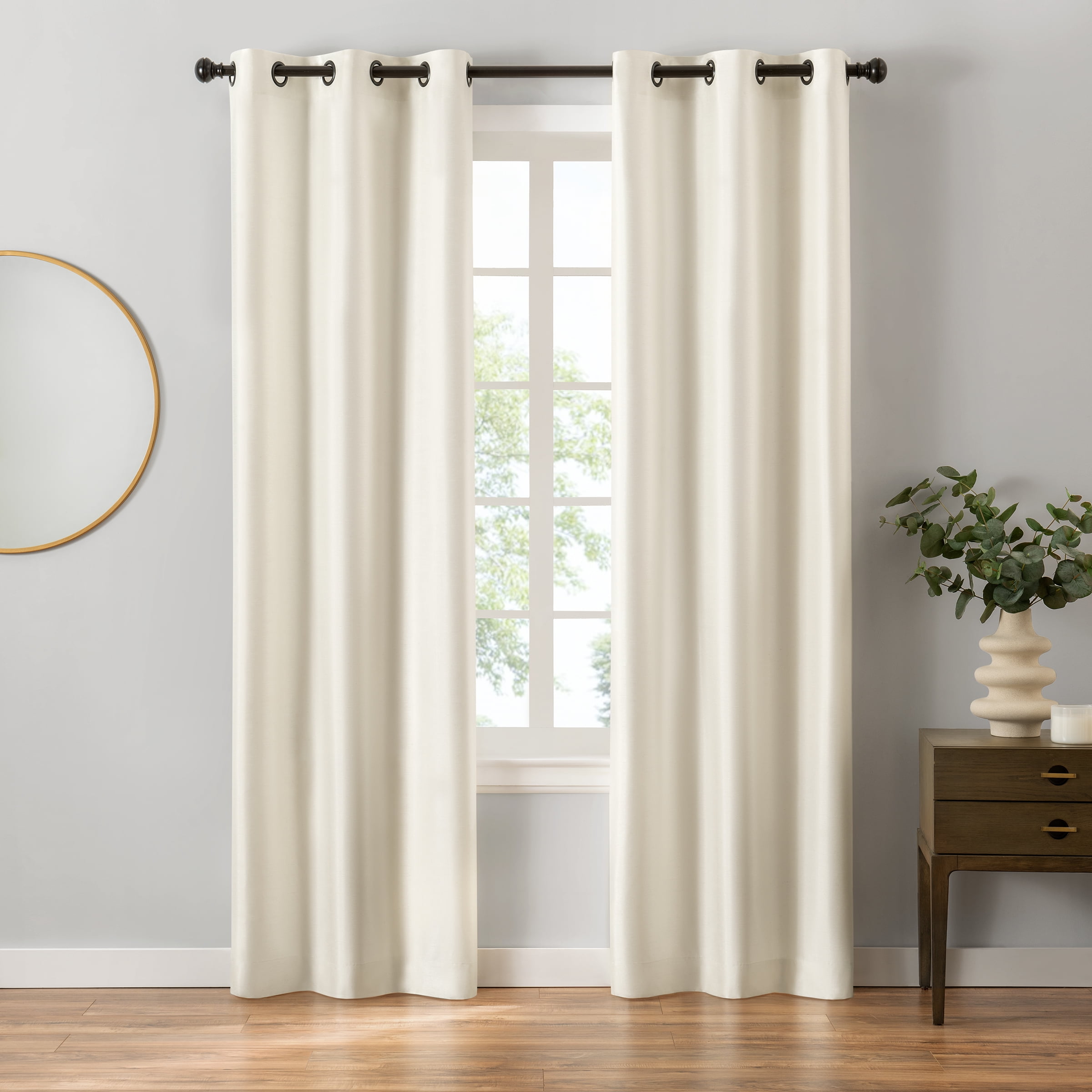 Eclipse Faux Silk Room Darkening Solid 2 Pack Window Curtain Panels, Grommet - 37" W x 95" L - Ivory