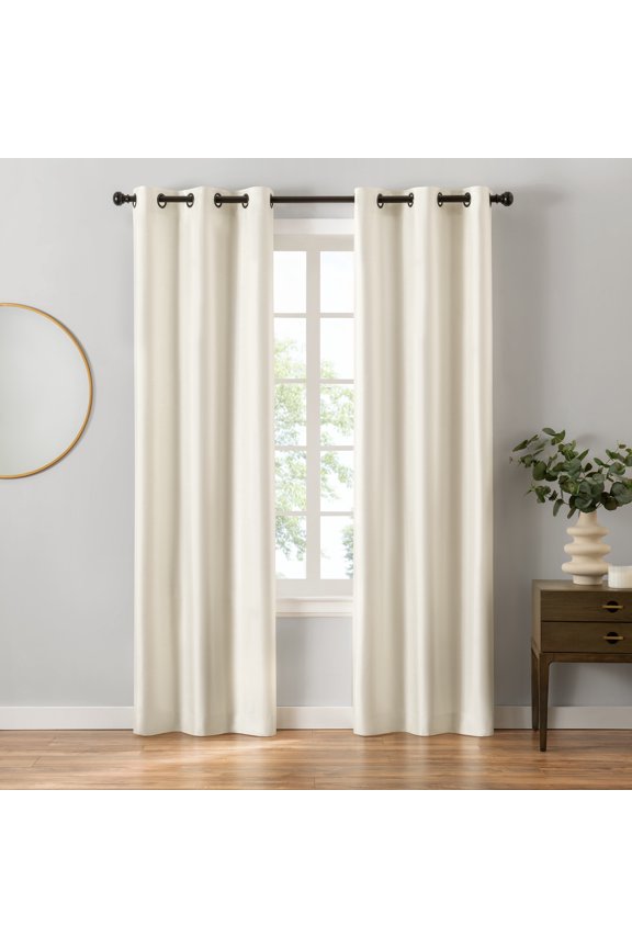 Faux Silk Room Darkening Solid 2 Pack Window Curtain Panels, Grommet - 37" W x 95" L - Ivory