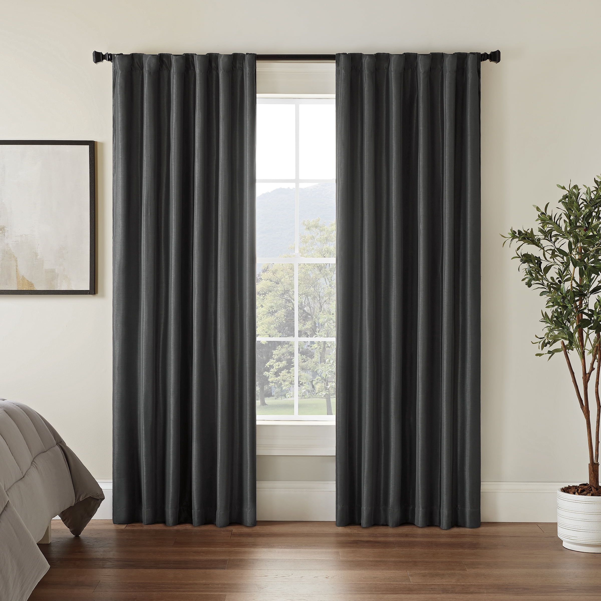 Eclipse Fresno Blackout Curtain Panel, Back Tab Window Curtain, Thermaweave, (1 Panel), 52 In Wide x 108 In Long, Charcoal
