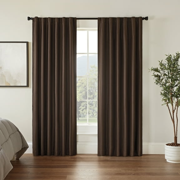 Eclipse Fresno Blackout Curtain Panel, Back Tab Window Curtain, Thermaweave, (1 Panel), 52 In Wide x 63 In Long, Espresso