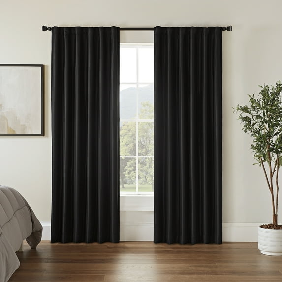 Eclipse Fresno Blackout Curtain Panel, Back Tab Window Curtain, Thermaweave, (1 Panel), 52 In Wide x 84 In Long, Black
