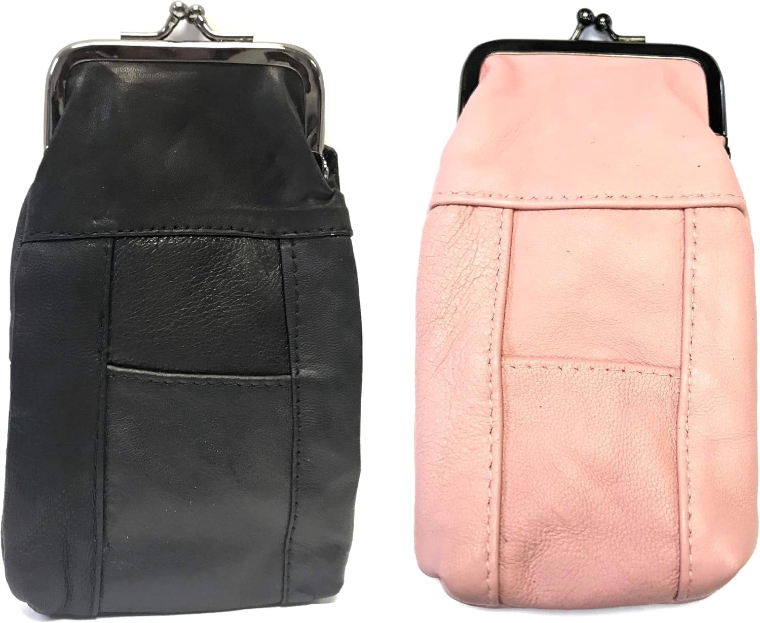 Eclipse Full Lamb Skin Cigarette Case Pouch, Coin Purse, Lighter Holder, Holds 120s Size (X-Long) , 3203 (Choose Your Own Colors!) (Black & Lt Pink)