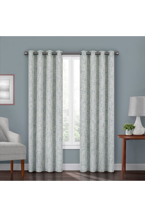 Gemini Linear Patterned Blackout Grommet Top Window Panel, Sky Blue, 50x63