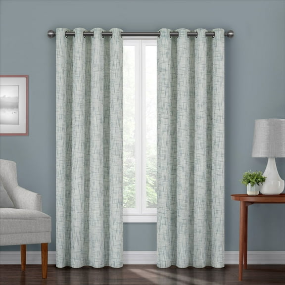 Eclipse Gemini Linear Patterned Blackout Grommet Top Window Panel, Sky Blue, 50x84