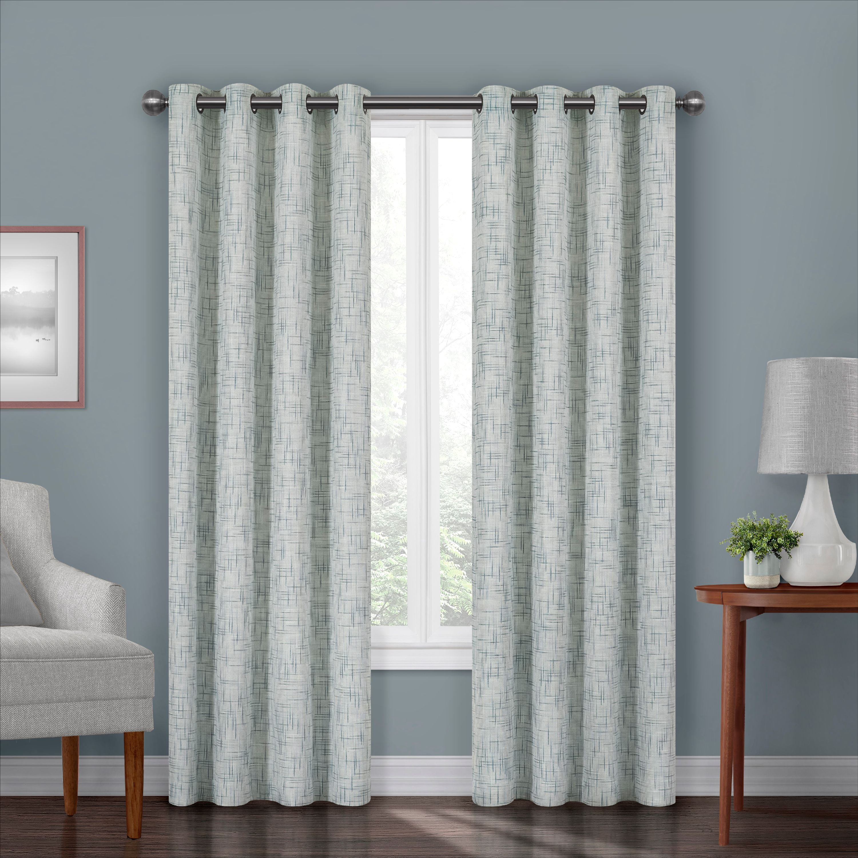 Eclipse Gemini Linear Patterned Blackout Grommet Top Window Panel, Sky Blue, 50x95