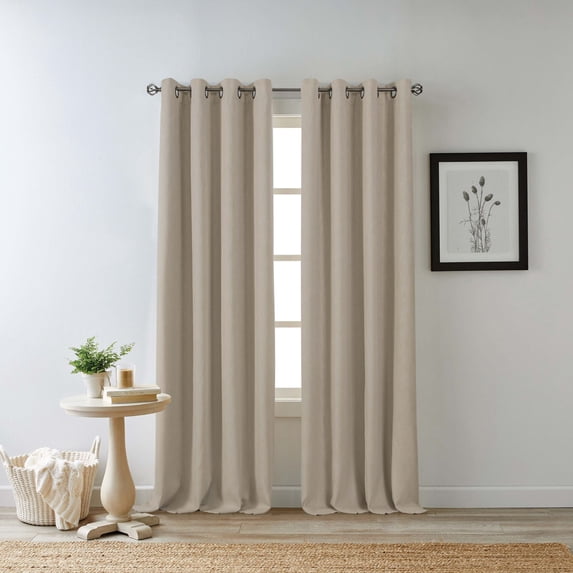 Eclipse Hadley 100% Blackout Curtain Panel, Linen Blend Grommet Window Curtain, 1 Panel, 50 In Wide x 120 In Long, Linen