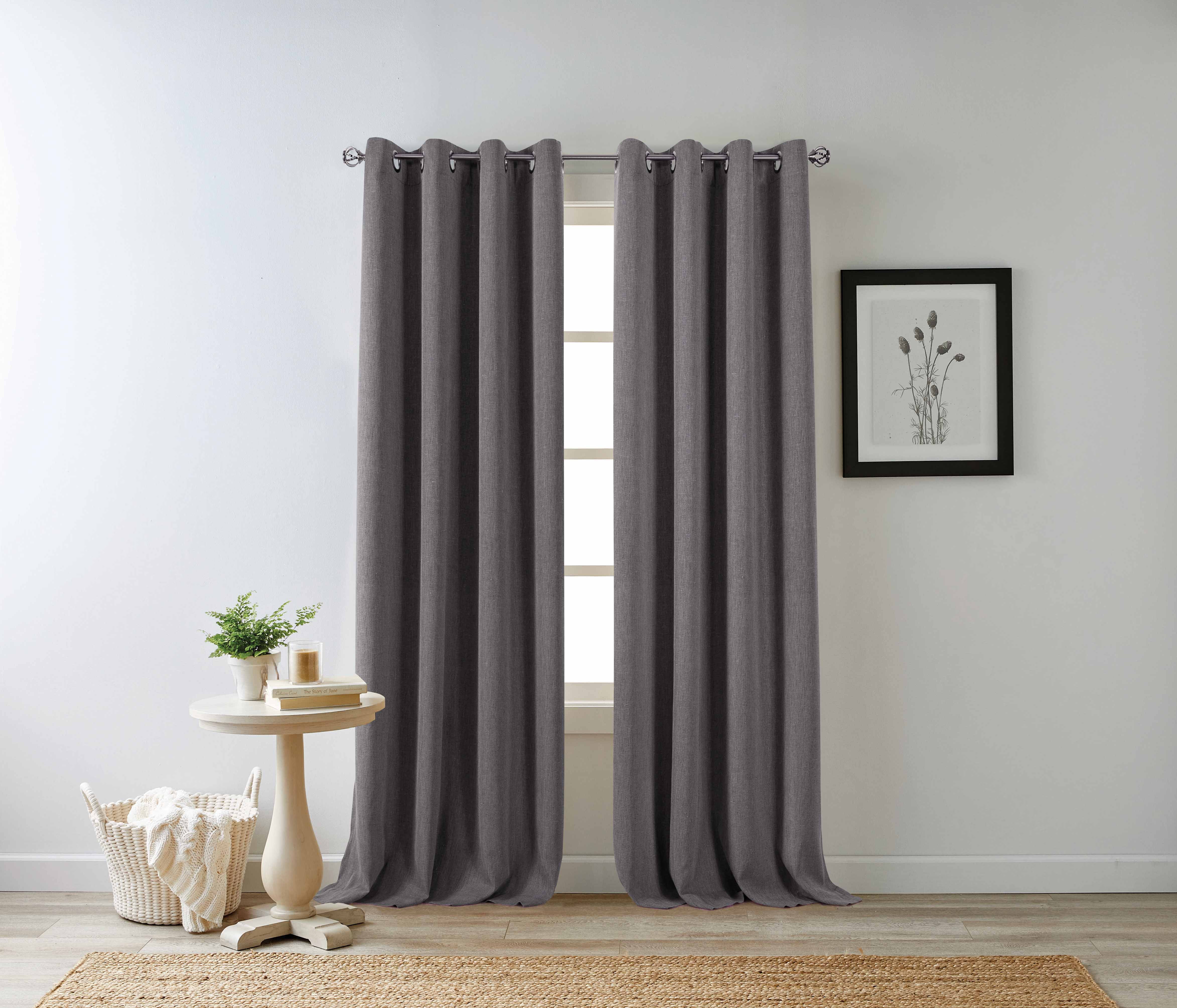 Eclipse Hadley 100% Blackout Curtain Panel, Linen Blend Grommet Window Curtain, 1 Panel, 50 In Wide x 54 In Long, Charcoal