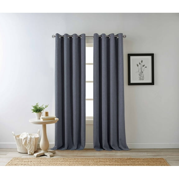 Eclipse Hadley 100% Blackout Curtain Panel, Linen Blend Grommet Window Curtain, 1 Panel, 50 In Wide x 54 In Long, Indigo