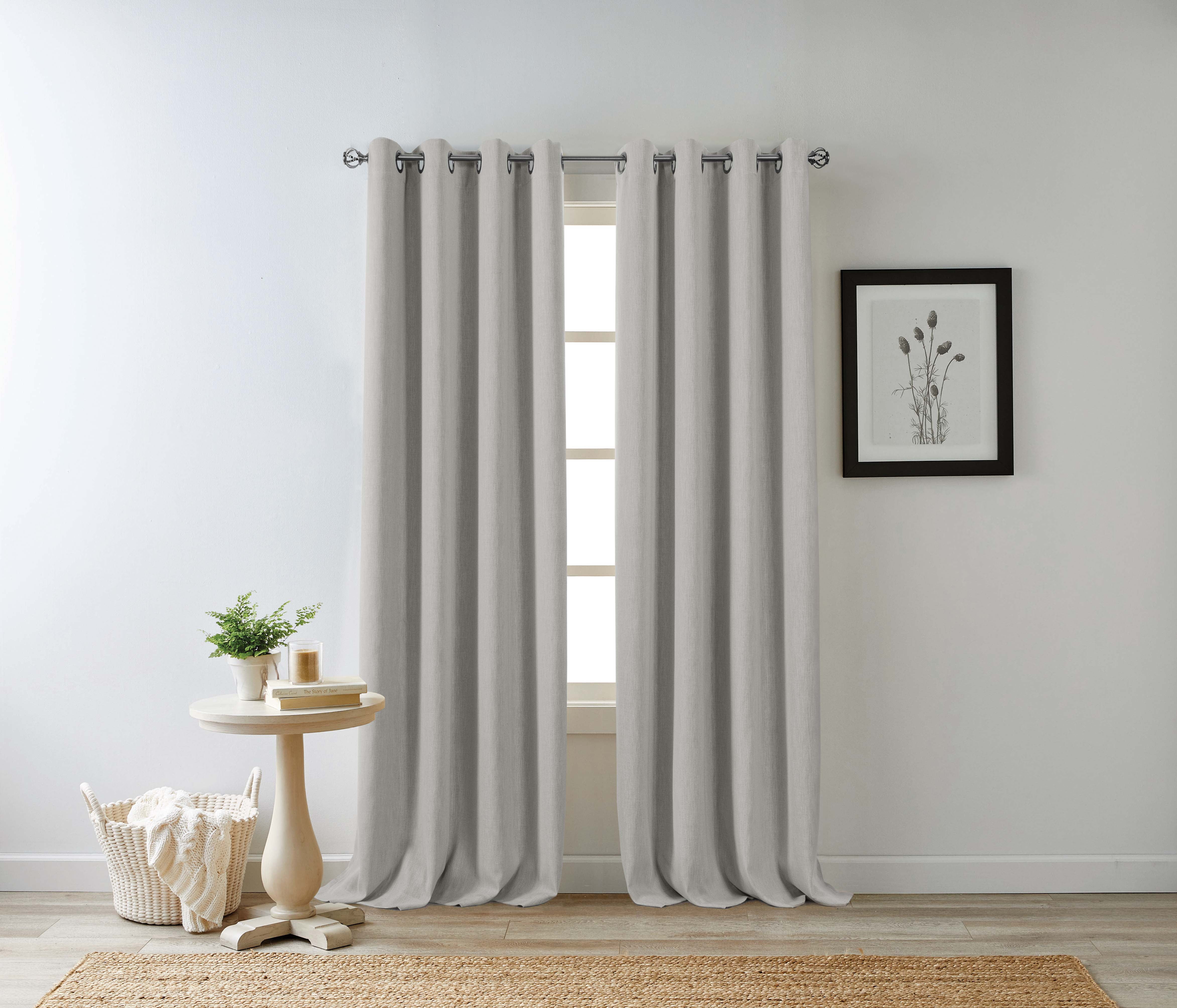 Eclipse Hadley 100% Blackout Curtain Panel, Linen Blend Grommet Window Curtain, 1 Panel, 50 In Wide x 63 In Long, Light Grey