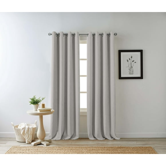 Eclipse Hadley 100% Blackout Curtain Panel, Linen Blend Grommet Window Curtain, 1 Panel, 50 In Wide x 63 In Long, Light Grey