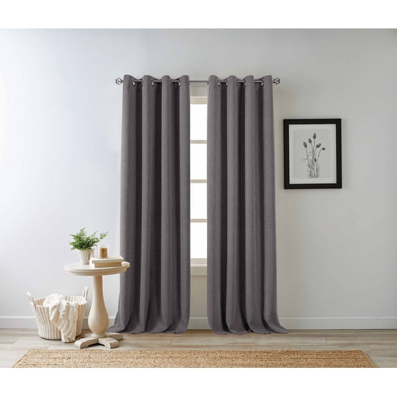 Eclipse Hadley 100% Blackout Curtain Panel, Linen Blend Grommet Window Curtain, 1 Panel, 50 In Wide x 72 In Long, Charcoal