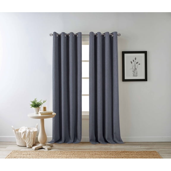 Eclipse Hadley 100% Blackout Curtain Panel, Linen Blend Grommet Window Curtain, 1 Panel, 50 In Wide x 72 In Long, Indigo