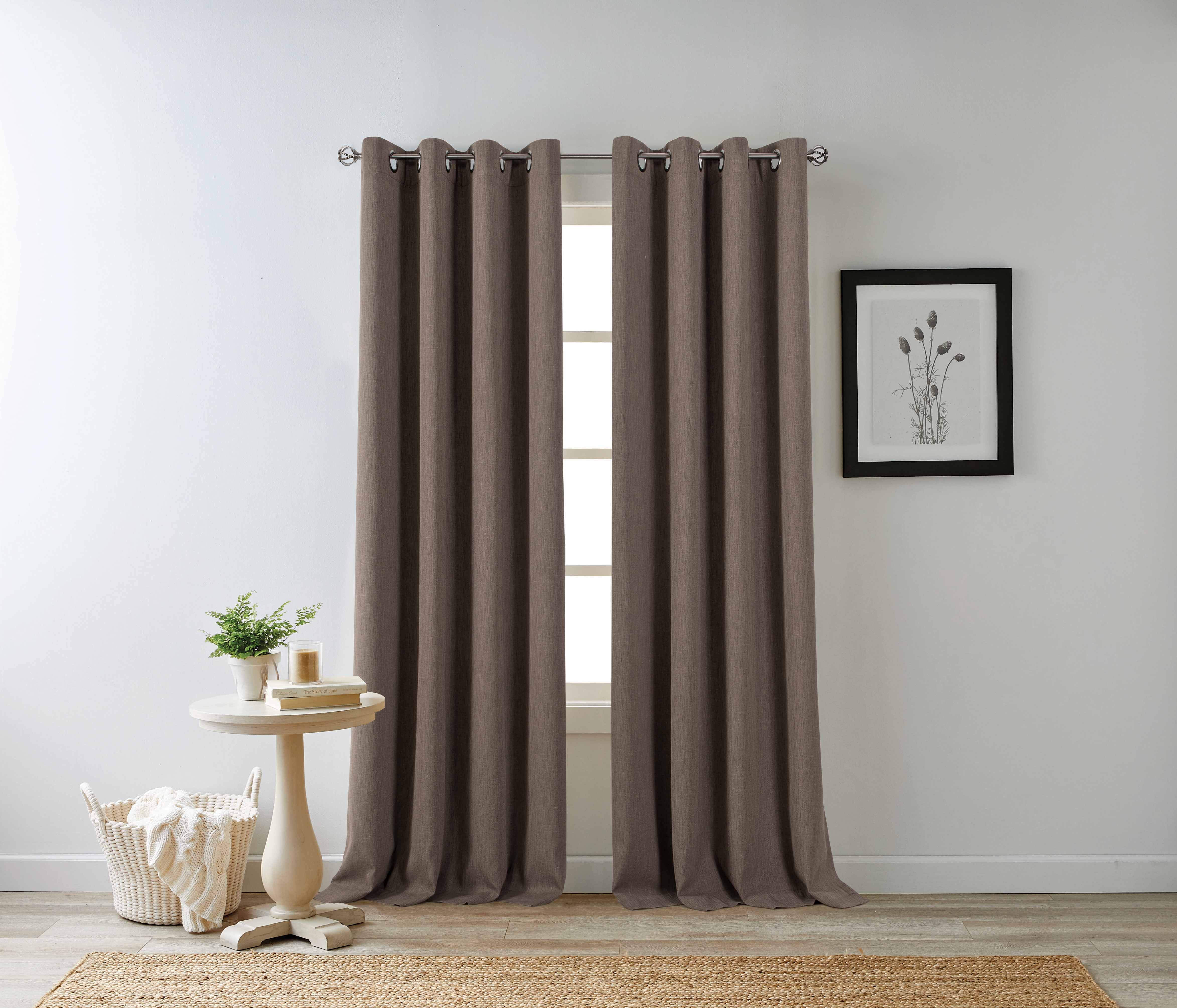 Eclipse Hadley 100% Blackout Curtain Panel, Linen Blend Grommet Window Curtain, 1 Panel, 50 In Wide x 84 In Long, Chocolate