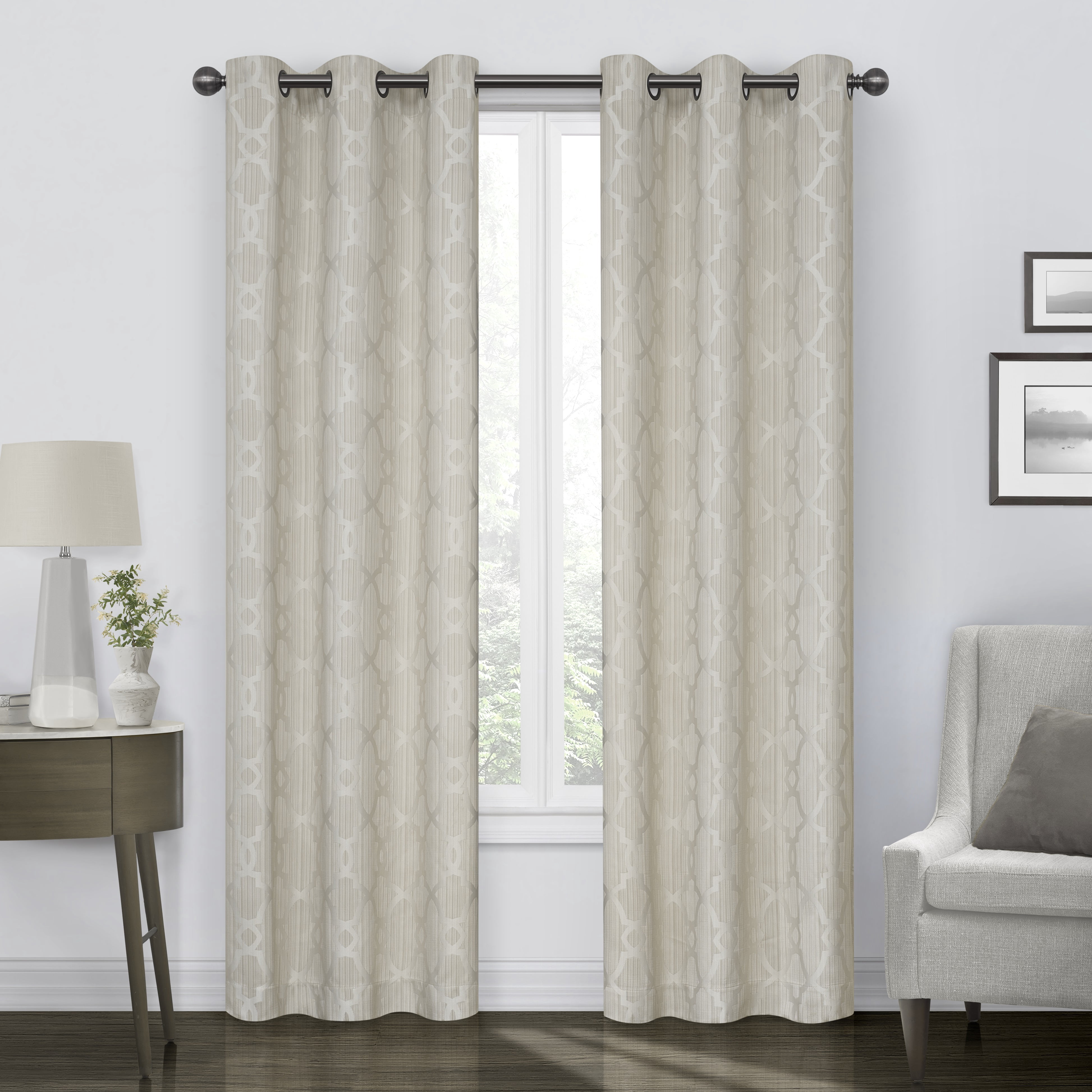 Eclipse Hazel Geometric Blackout Grommet Top Window Panel, Beige, 40x63