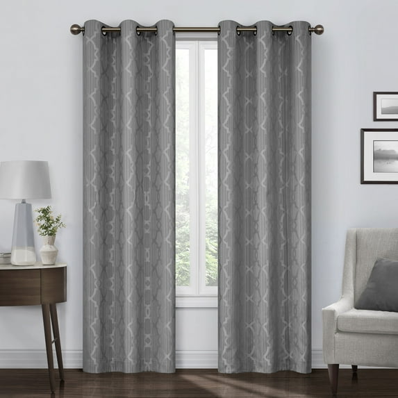 Eclipse Hazel Geometric Blackout Grommet Top Window Panel, Gray, 40 X 63 In