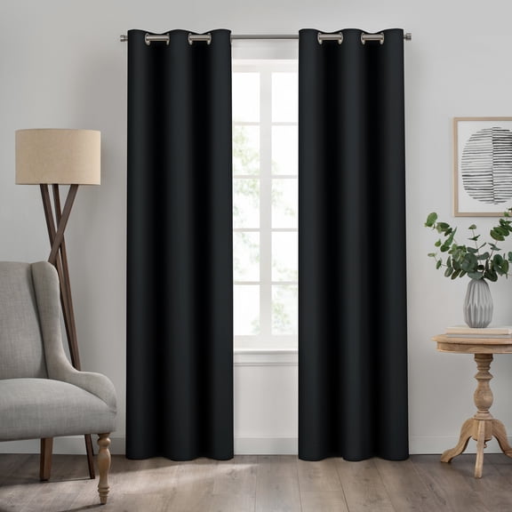 Eclipse Kendall Grommet Blackout Curtains, 63 In Long x 42 In Wide, Black