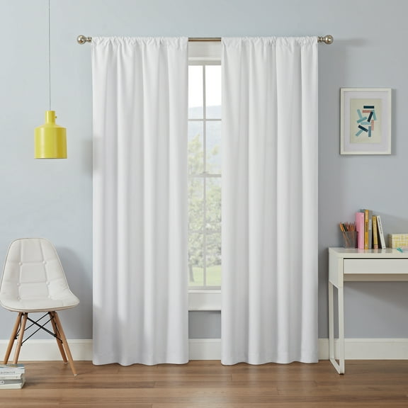 Eclipse Dayton Solid Blackout Rod Pocket Energy-Efficient Curtain Panel, White, 42"x63"