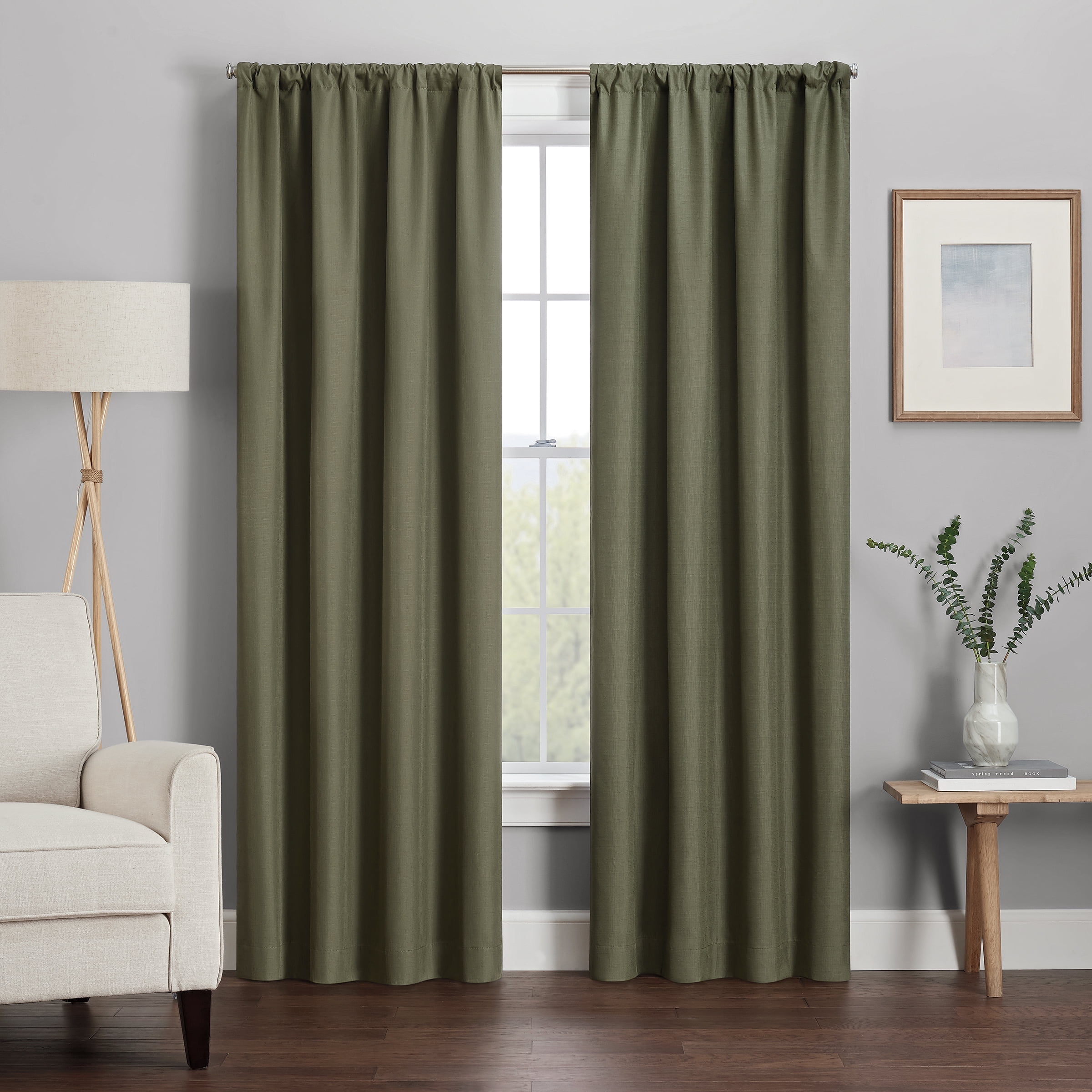 Artichoke Green Blackout Polyester Rod Pocket Curtains