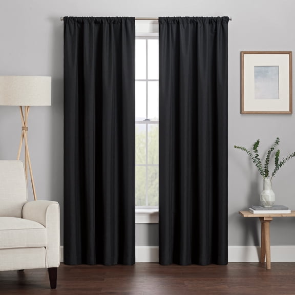 Eclipse Kendall Modern Blackout Curtains, 63 In Long x 42 In Wide, Black, Sold as a Single Curtain Panel